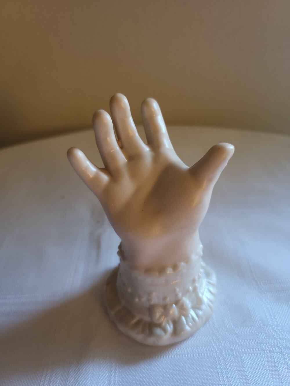 VTG Victorian Style Baby Hand Bisque Porcelain Ring Holder Vanity Matte 3.75"
